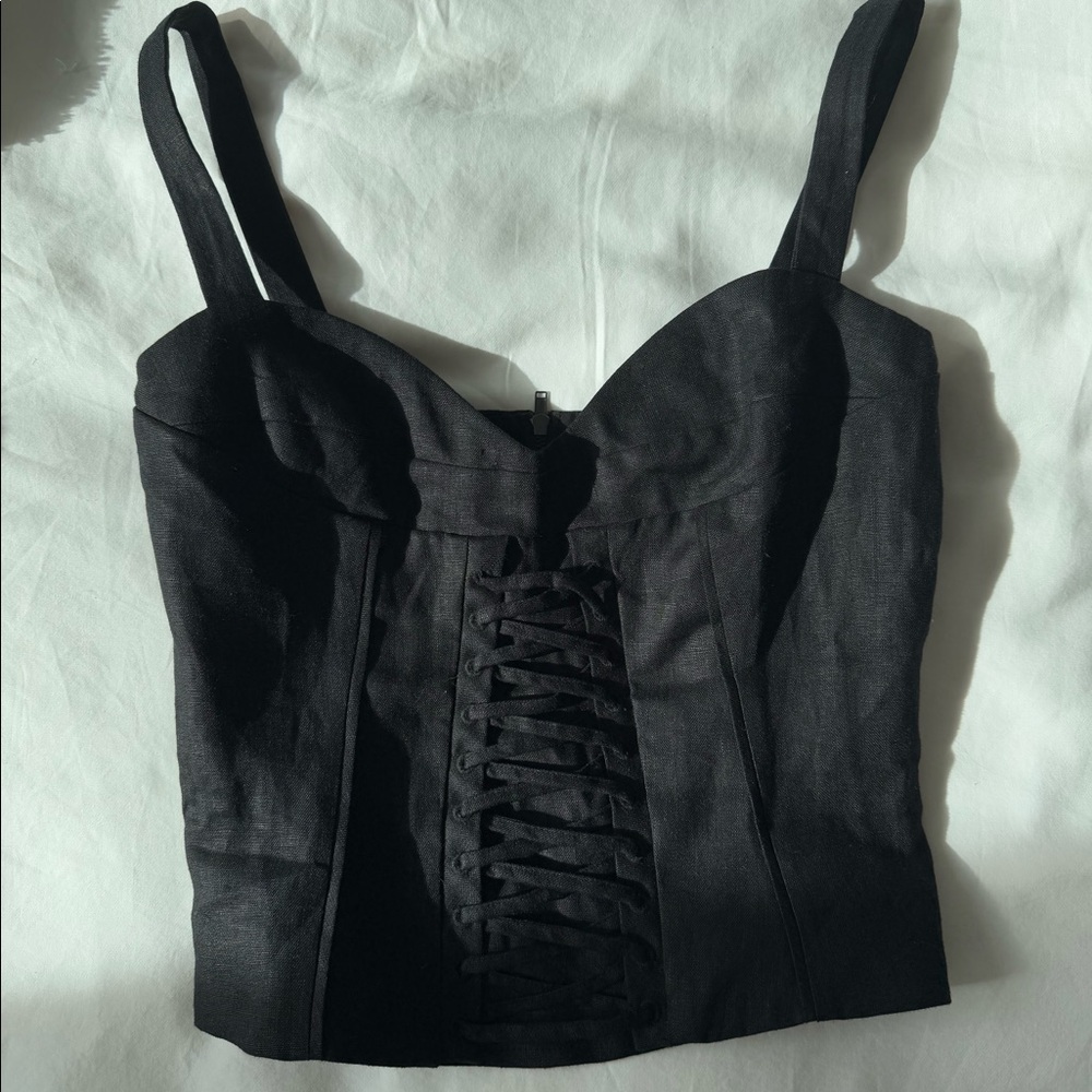 Reformation Gaia black linen corset top